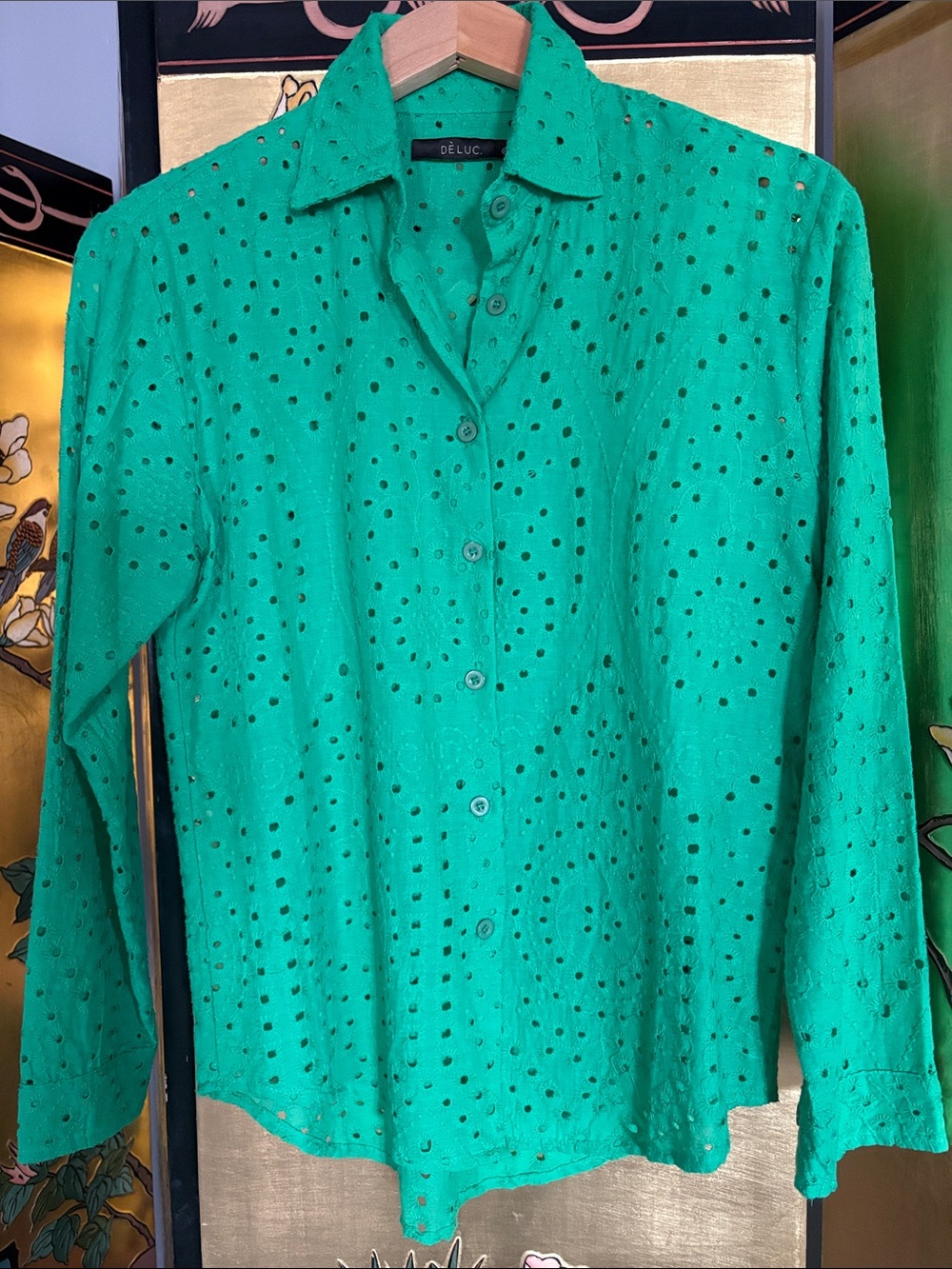 Deluc Bright Green Eyelet Button-Down Shirt